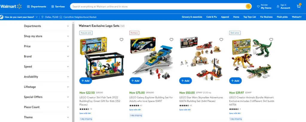 Walmart Exclusive LEGO Sets
